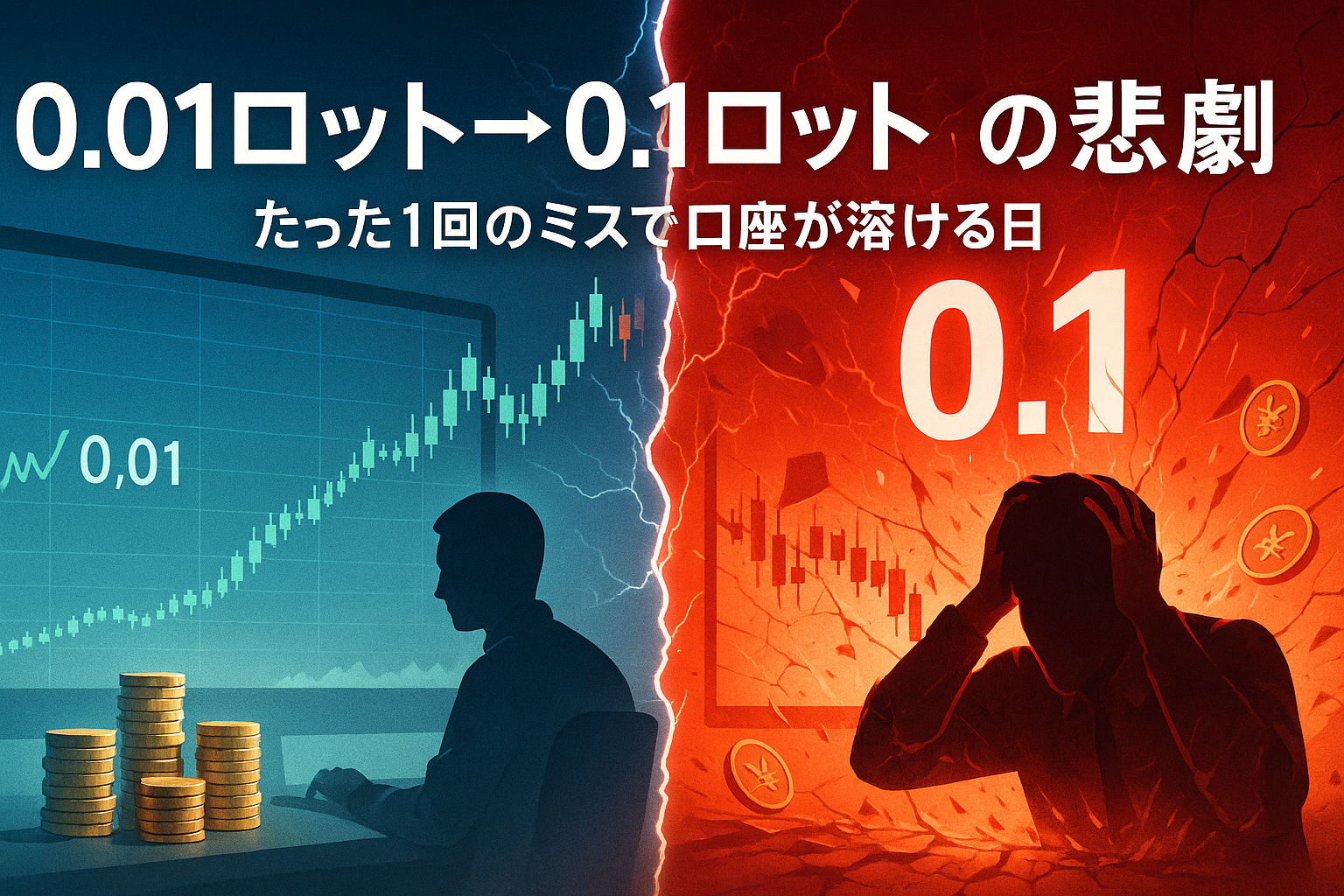 0.01ロットでコツコツ増やした1万円が、0.1ロットの一撃で溶ける日 ― 海外FX・レバレッジ1000倍トレードで「たった1回のミス」が起こる本当の理由と防ぎ方
