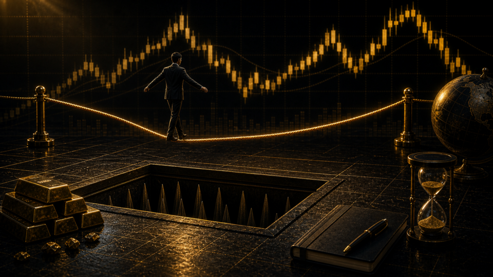 FXで後悔しないために知っておくべき「落とし穴」とはを象徴する、黒い相場画面と金色のロープを使ったFXリスク管理のアイキャッチ